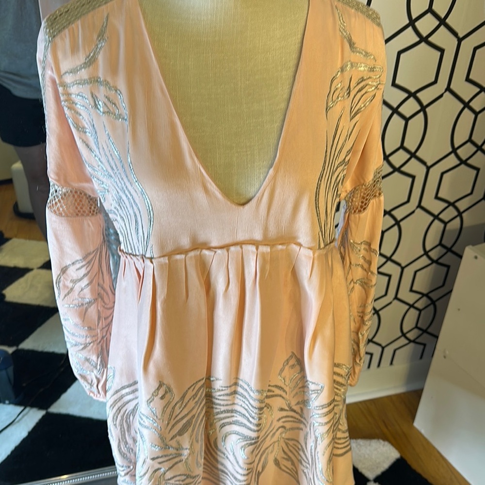 Free people starlight mini blush V-Neck Dress with Silver Accents and headpiece